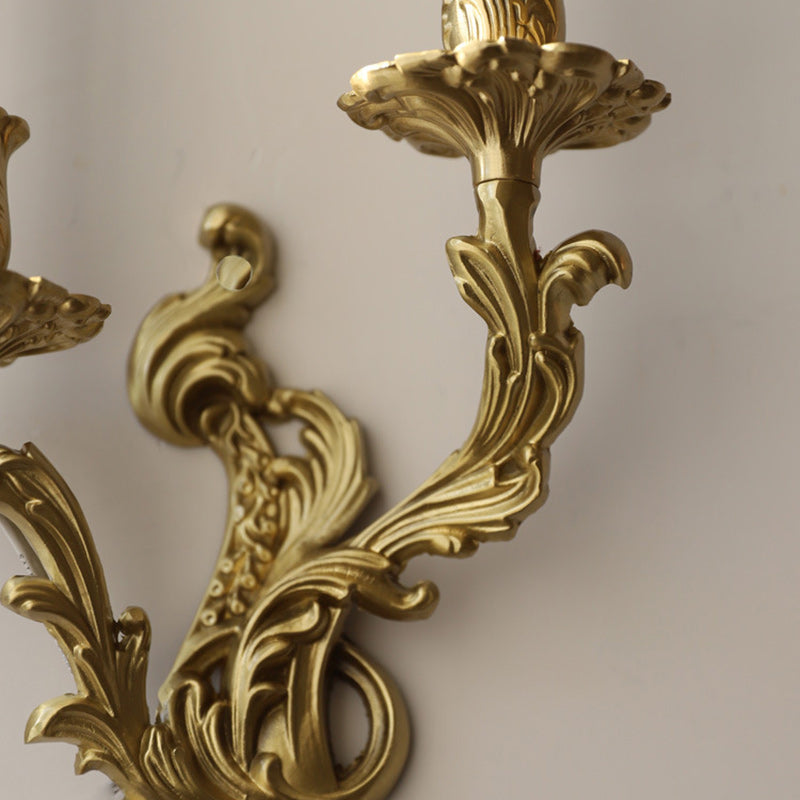 Lámpara Aplique de Pared de Columna Europea Tradicional de Cobre con 2/3 Luces para Sala de Estar 