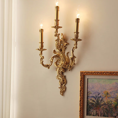 Lámpara Aplique de Pared de Columna Europea Tradicional de Cobre con 2/3 Luces para Sala de Estar 