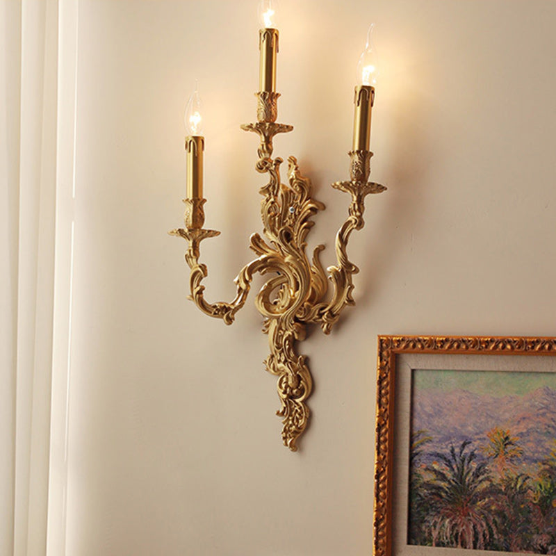 Lámpara Aplique de Pared de Columna Europea Tradicional de Cobre con 2/3 Luces para Sala de Estar 