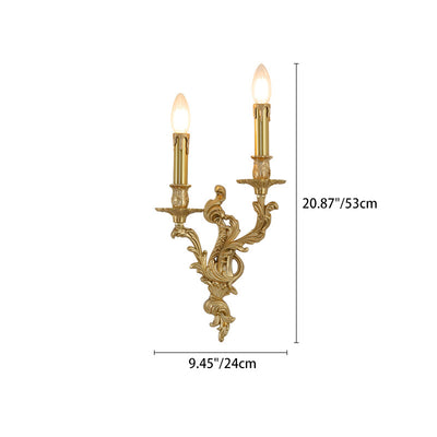 Lámpara Aplique de Pared de Columna Europea Tradicional de Cobre con 2/3 Luces para Sala de Estar 