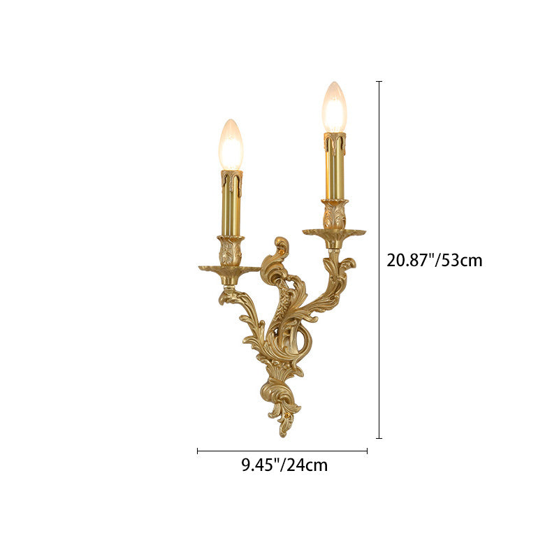 Lámpara Aplique de Pared de Columna Europea Tradicional de Cobre con 2/3 Luces para Sala de Estar 