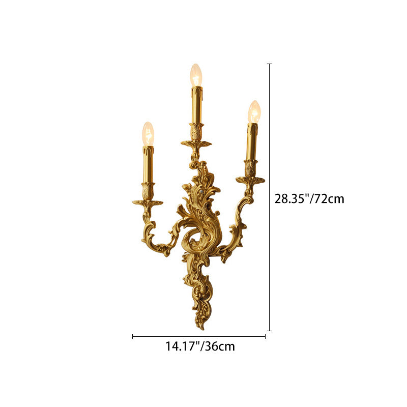 Lámpara Aplique de Pared de Columna Europea Tradicional de Cobre con 2/3 Luces para Sala de Estar 
