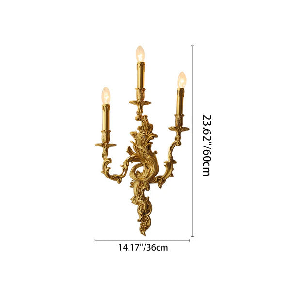 Traditional European Column Copper 2/3-Light Wall Sconce Lamp For Living Room