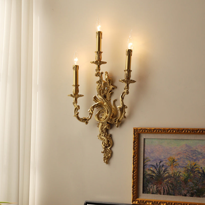 Lámpara Aplique de Pared de Columna Europea Tradicional de Cobre con 2/3 Luces para Sala de Estar 
