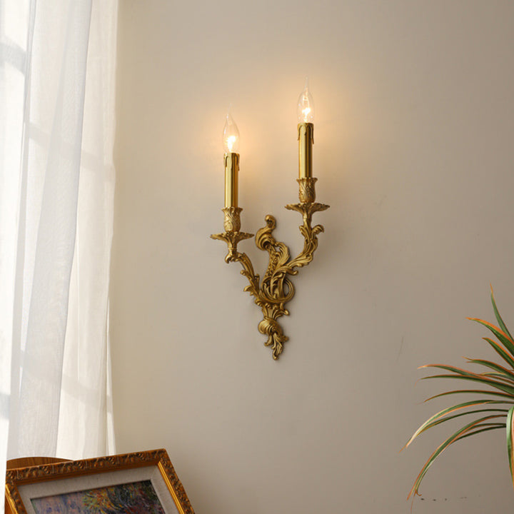 Traditional European Column Copper 2/3-Light Wall Sconce Lamp For Living Room