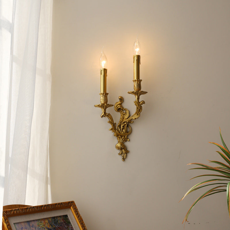 Lámpara Aplique de Pared de Columna Europea Tradicional de Cobre con 2/3 Luces para Sala de Estar 
