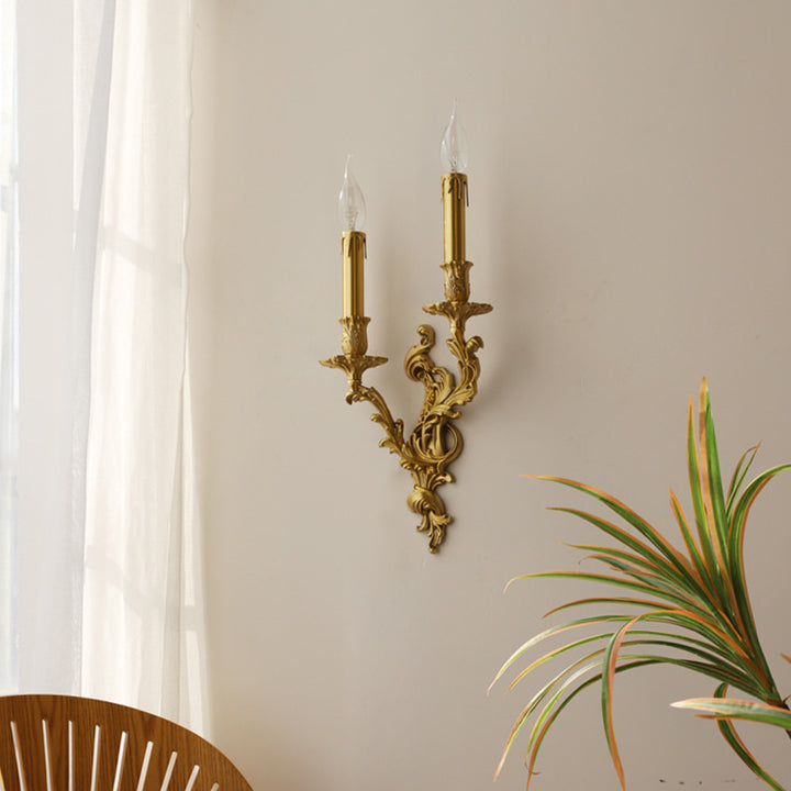 Traditional European Column Copper 2/3-Light Wall Sconce Lamp For Living Room