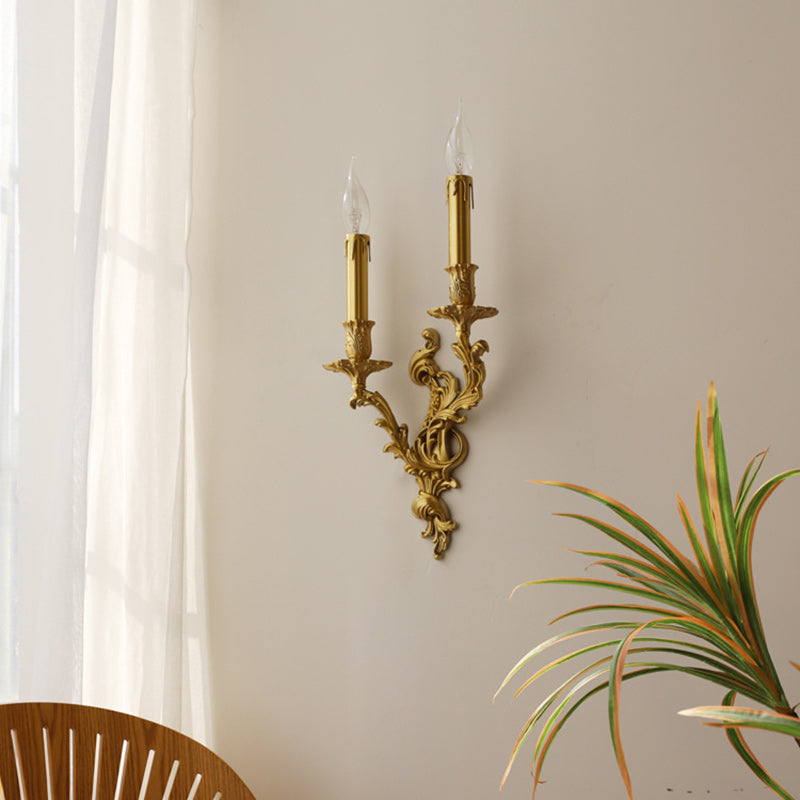 Lámpara Aplique de Pared de Columna Europea Tradicional de Cobre con 2/3 Luces para Sala de Estar 