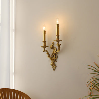 Lámpara Aplique de Pared de Columna Europea Tradicional de Cobre con 2/3 Luces para Sala de Estar 