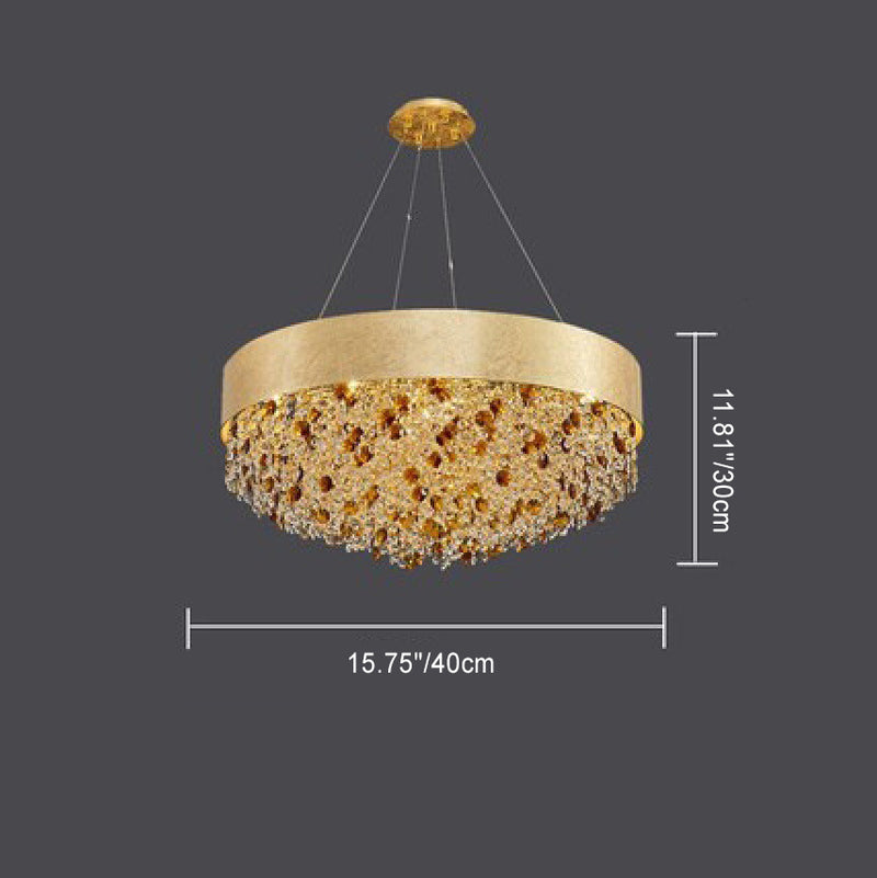 Lustre Moderne de Luxe Rond Rectangulaire en Fer et Cristal 4/6/8/12/16 Lumières Pour Chambre 