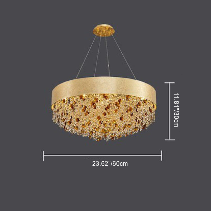 Lustre Moderne de Luxe Rond Rectangulaire en Fer et Cristal 4/6/8/12/16 Lumières Pour Chambre 