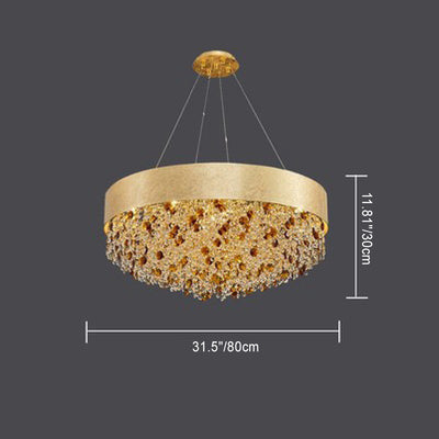 Lustre Moderne de Luxe Rond Rectangulaire en Fer et Cristal 4/6/8/12/16 Lumières Pour Chambre 