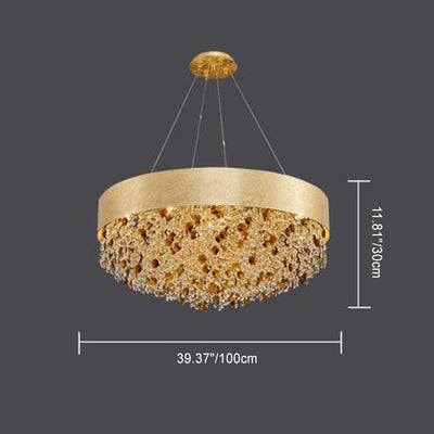 Lustre Moderne de Luxe Rond Rectangulaire en Fer et Cristal 4/6/8/12/16 Lumières Pour Chambre 