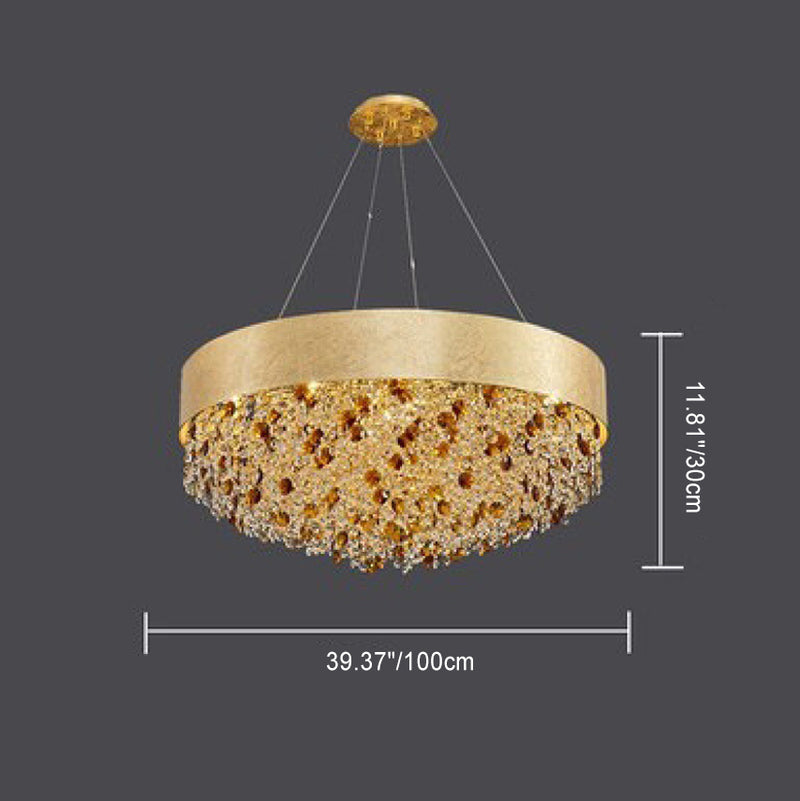 Lustre Moderne de Luxe Rond Rectangulaire en Fer et Cristal 4/6/8/12/16 Lumières Pour Chambre 