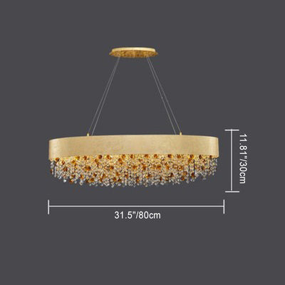 Lustre Moderne de Luxe Rond Rectangulaire en Fer et Cristal 4/6/8/12/16 Lumières Pour Chambre 