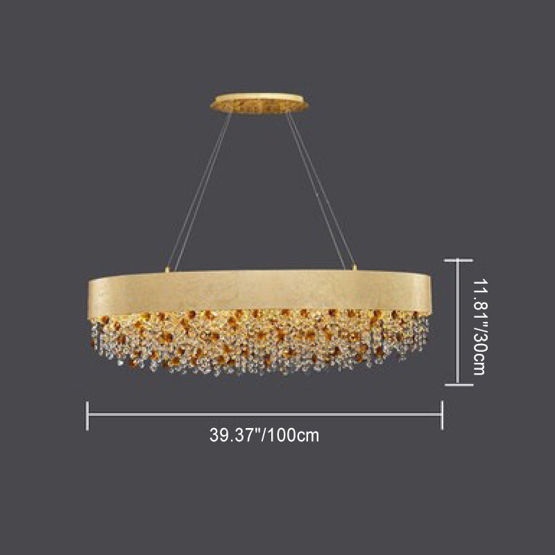 Lustre Moderne de Luxe Rond Rectangulaire en Fer et Cristal 4/6/8/12/16 Lumières Pour Chambre 