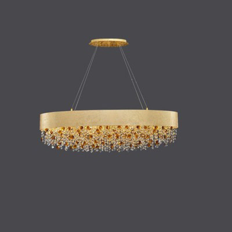 Lustre Moderne de Luxe Rond Rectangulaire en Fer et Cristal 4/6/8/12/16 Lumières Pour Chambre 