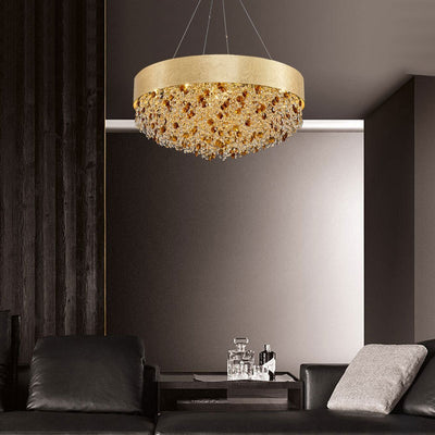 Lustre Moderne de Luxe Rond Rectangulaire en Fer et Cristal 4/6/8/12/16 Lumières Pour Chambre 