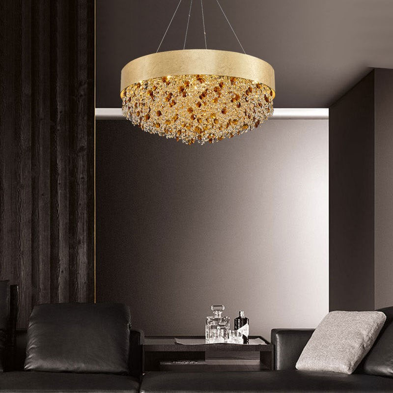 Lustre Moderne de Luxe Rond Rectangulaire en Fer et Cristal 4/6/8/12/16 Lumières Pour Chambre 