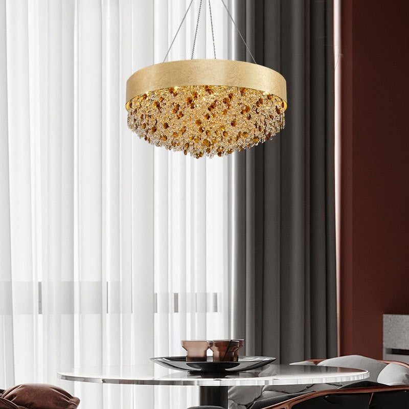 Lustre Moderne de Luxe Rond Rectangulaire en Fer et Cristal 4/6/8/12/16 Lumières Pour Chambre 
