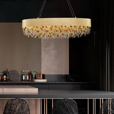 Lustre Moderne de Luxe Rond Rectangulaire en Fer et Cristal 4/6/8/12/16 Lumières Pour Chambre 