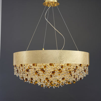 Lustre Moderne de Luxe Rond Rectangulaire en Fer et Cristal 4/6/8/12/16 Lumières Pour Chambre 
