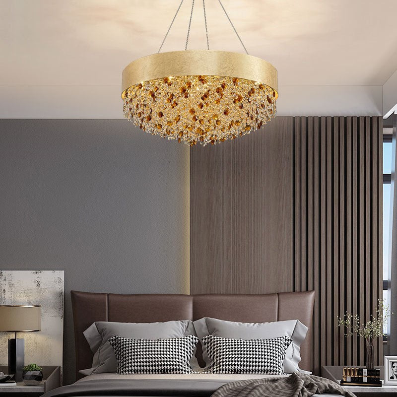 Lustre Moderne de Luxe Rond Rectangulaire en Fer et Cristal 4/6/8/12/16 Lumières Pour Chambre 
