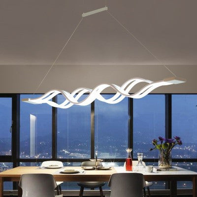 Lustre à LED pour îlot de cuisine en silicone avec matériel en aluminium à double boucle ondulée minimaliste moderne pour salle à manger 