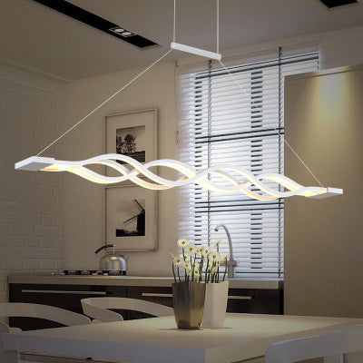 Lustre à LED pour îlot de cuisine en silicone avec matériel en aluminium à double boucle ondulée minimaliste moderne pour salle à manger 