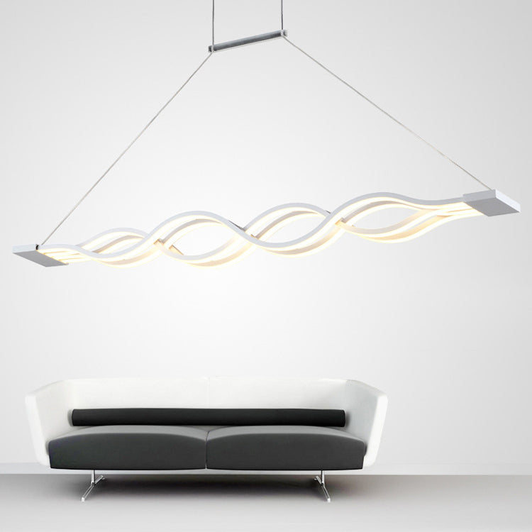 Lustre à LED pour îlot de cuisine en silicone avec matériel en aluminium à double boucle ondulée minimaliste moderne pour salle à manger 