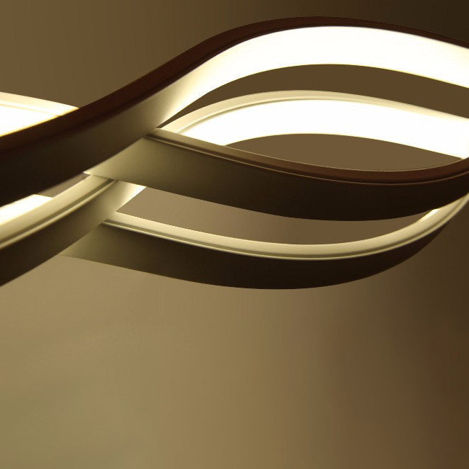 Lustre à LED pour îlot de cuisine en silicone avec matériel en aluminium à double boucle ondulée minimaliste moderne pour salle à manger 