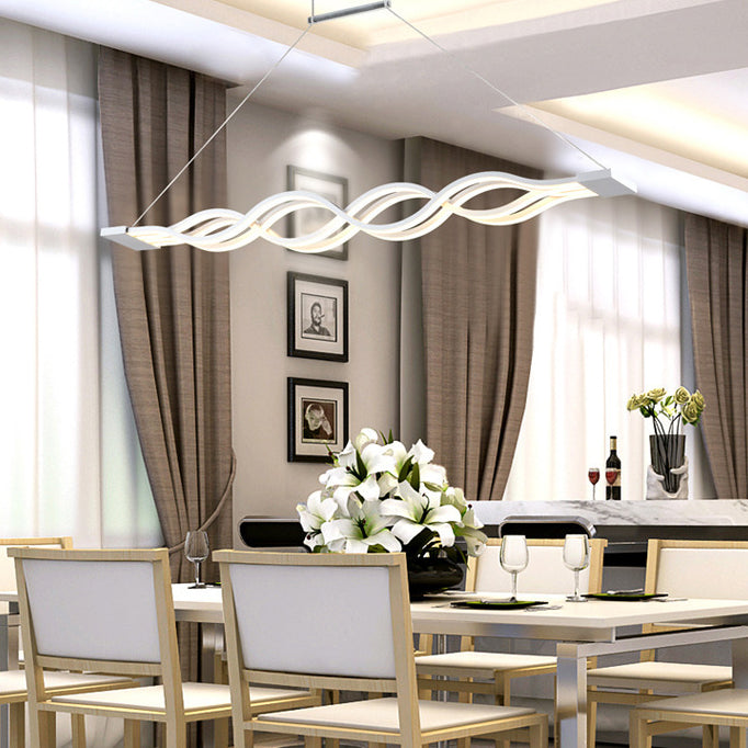 Lustre à LED pour îlot de cuisine en silicone avec matériel en aluminium à double boucle ondulée minimaliste moderne pour salle à manger 