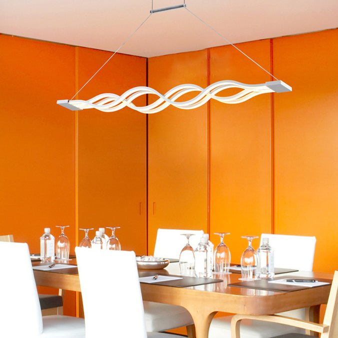 Lustre à LED pour îlot de cuisine en silicone avec matériel en aluminium à double boucle ondulée minimaliste moderne pour salle à manger 