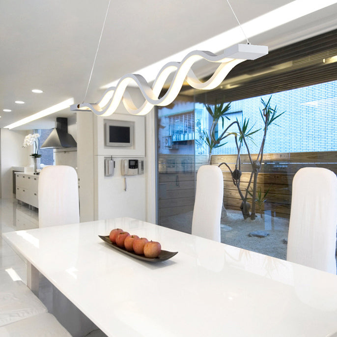 Lustre à LED pour îlot de cuisine en silicone avec matériel en aluminium à double boucle ondulée minimaliste moderne pour salle à manger 