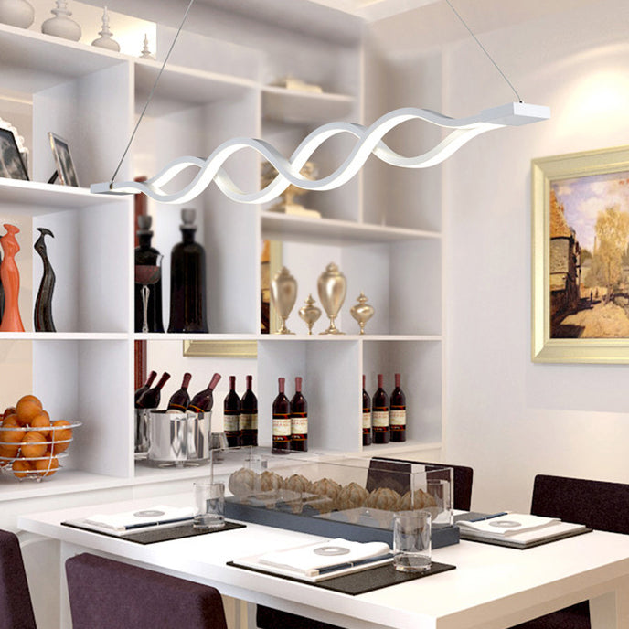 Lustre à LED pour îlot de cuisine en silicone avec matériel en aluminium à double boucle ondulée minimaliste moderne pour salle à manger 