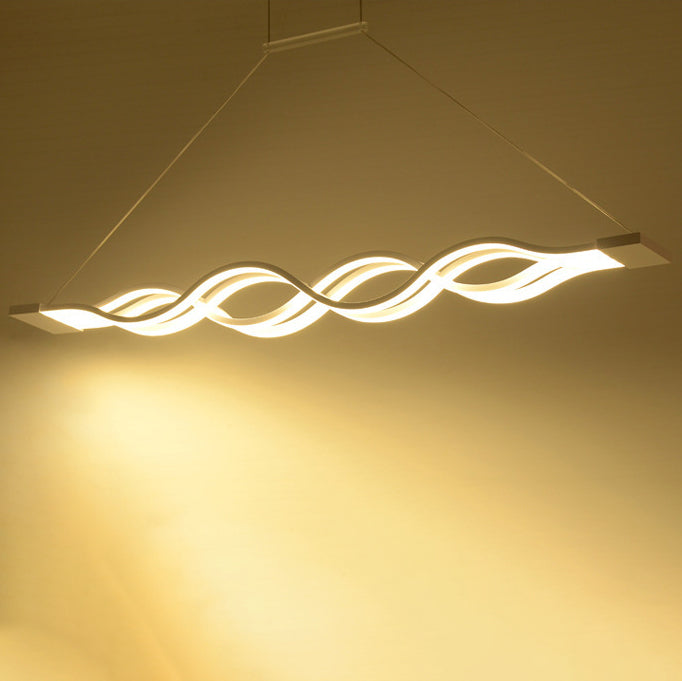 Lustre à LED pour îlot de cuisine en silicone avec matériel en aluminium à double boucle ondulée minimaliste moderne pour salle à manger 