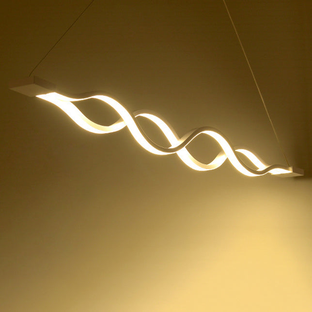 Lustre à LED pour îlot de cuisine en silicone avec matériel en aluminium à double boucle ondulée minimaliste moderne pour salle à manger 
