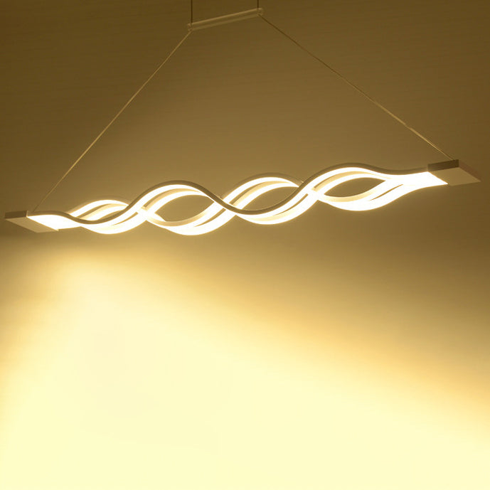 Lustre à LED pour îlot de cuisine en silicone avec matériel en aluminium à double boucle ondulée minimaliste moderne pour salle à manger 