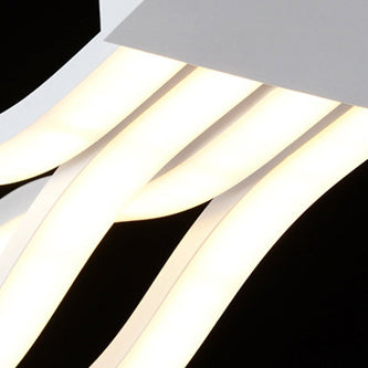 Lustre à LED pour îlot de cuisine en silicone avec matériel en aluminium à double boucle ondulée minimaliste moderne pour salle à manger 