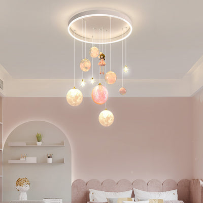 Plafonnier contemporain créatif pour petite fille astronaute en silicone, fer et résine avec 6 lumières pour le salon 