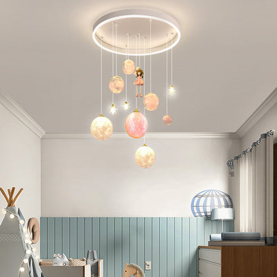 Plafonnier contemporain créatif pour petite fille astronaute en silicone, fer et résine avec 6 lumières pour le salon 