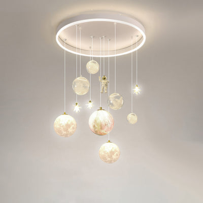 Plafonnier contemporain créatif pour petite fille astronaute en silicone, fer et résine avec 6 lumières pour le salon 