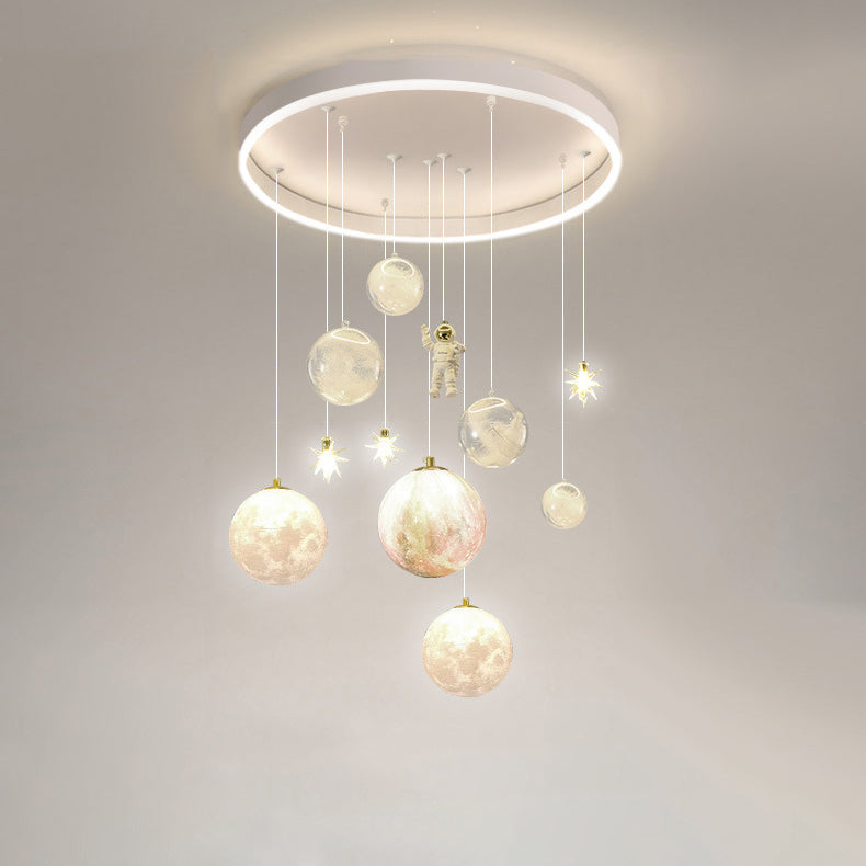Plafonnier contemporain créatif pour petite fille astronaute en silicone, fer et résine avec 6 lumières pour le salon 