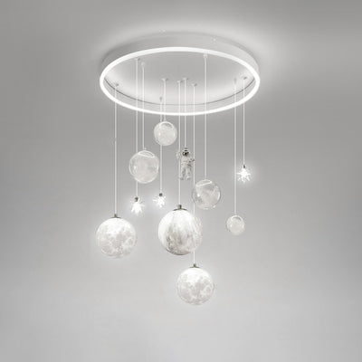 Plafonnier contemporain créatif pour petite fille astronaute en silicone, fer et résine avec 6 lumières pour le salon 