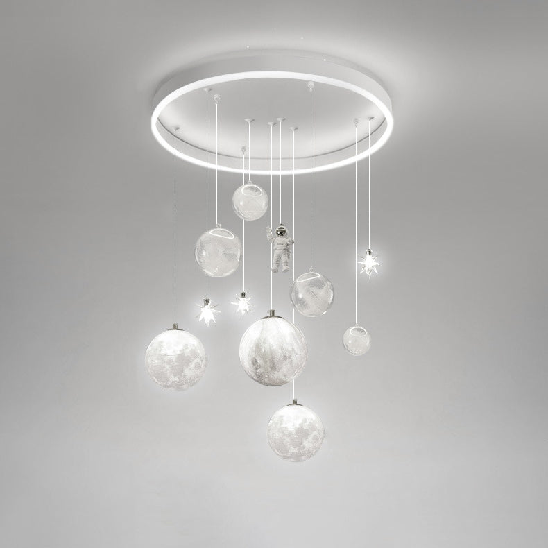 Plafonnier contemporain créatif pour petite fille astronaute en silicone, fer et résine avec 6 lumières pour le salon 