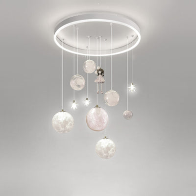 Plafonnier contemporain créatif pour petite fille astronaute en silicone, fer et résine avec 6 lumières pour le salon 