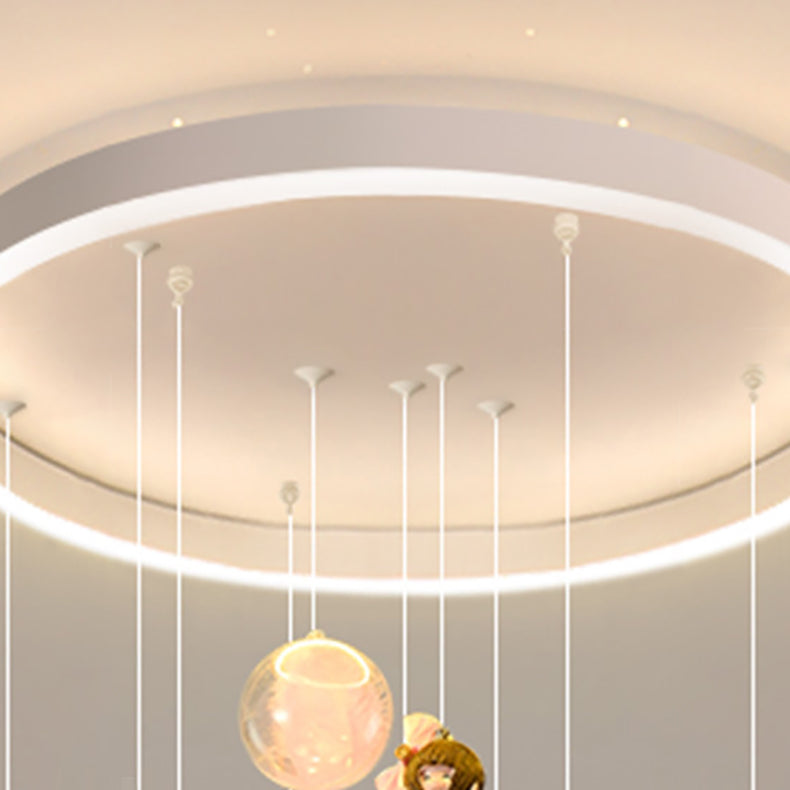 Plafonnier contemporain créatif pour petite fille astronaute en silicone, fer et résine avec 6 lumières pour le salon 