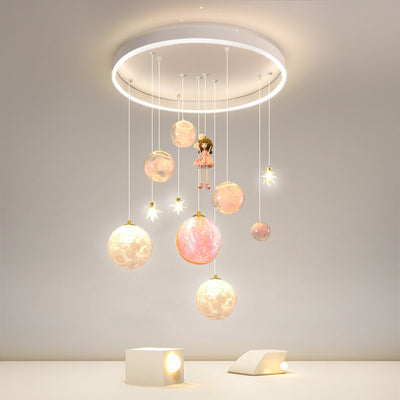 Plafonnier contemporain créatif pour petite fille astronaute en silicone, fer et résine avec 6 lumières pour le salon 
