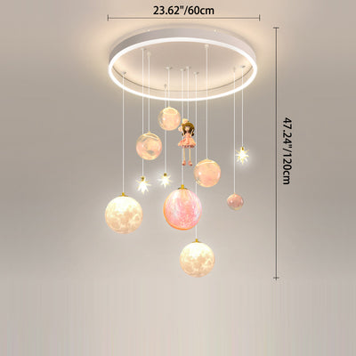 Plafonnier contemporain créatif pour petite fille astronaute en silicone, fer et résine avec 6 lumières pour le salon 