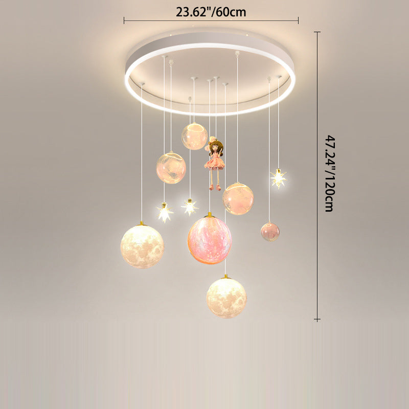 Plafonnier contemporain créatif pour petite fille astronaute en silicone, fer et résine avec 6 lumières pour le salon 